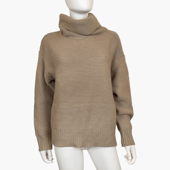 In Loom Sweaters - IN LOOM Oversized Chunky Knit Turtleneck Sweater (Taupe/Tan | Size S)